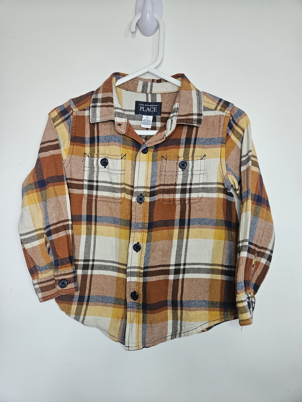 The Children's Place Boys Plaid Flannel Button Up Shirt Toddler Size 3T Brown 🩷